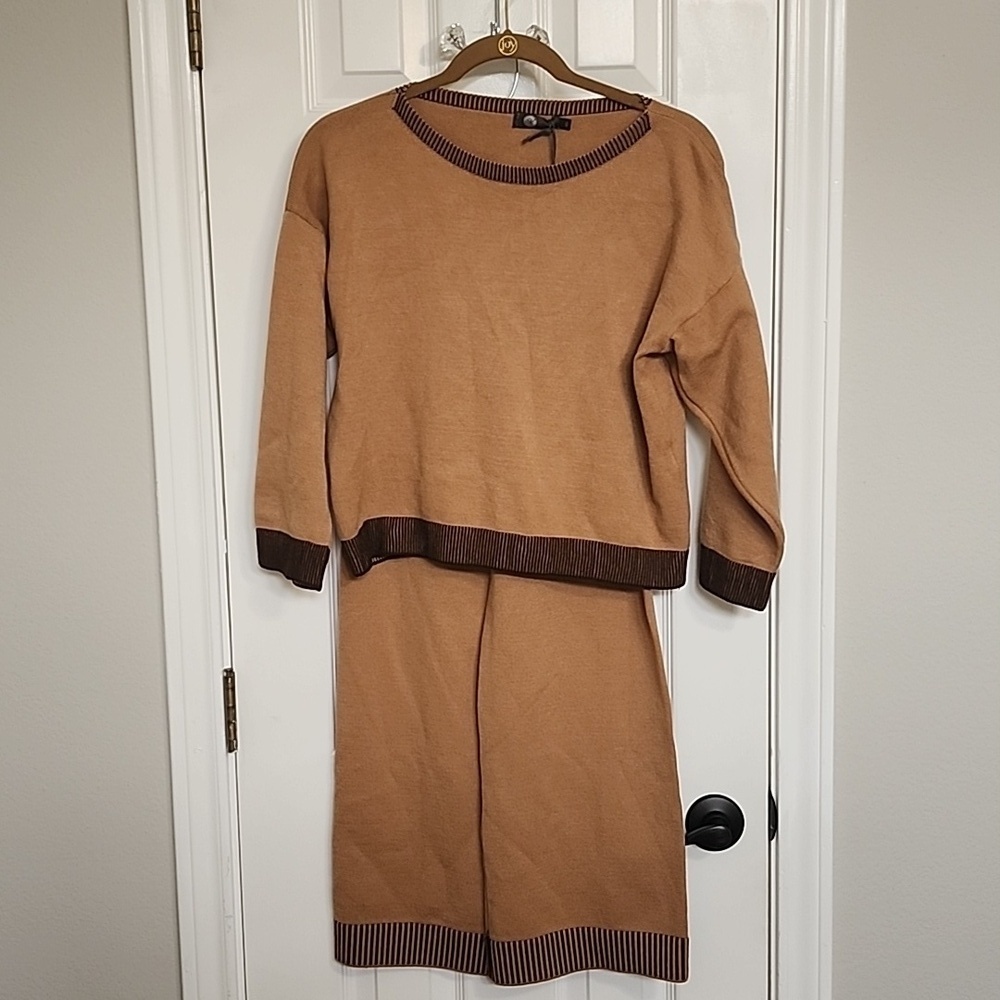 NWT M. Made in Italy Brown Color Block Viscose Blend Loungewear Set XS​​​​​